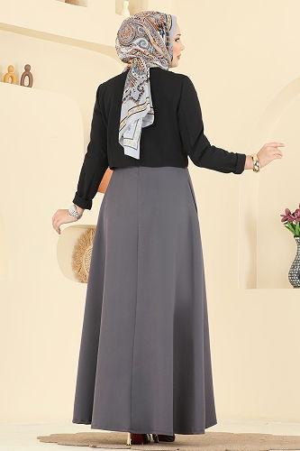 moda selvim Asimetrik Ceketli Dabıl Takım 2782SL432 Siyah&Antrasit - Thumbnail