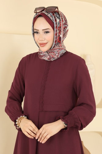 P.L. - Asimetrik Dantel Detaylı 2 li Takım PL9247 Bordo