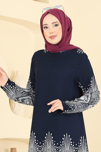 moda selvim Asimetrik Desenli Viskon Tunik 1013ZNNK1102 Laci - Thumbnail