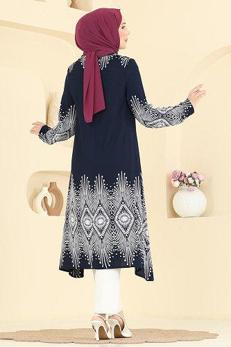 moda selvim Asimetrik Desenli Viskon Tunik 1013ZNNK1102 Laci - Thumbnail