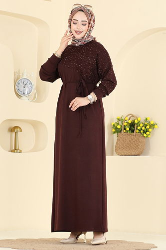 moda selvim Asimetrik Dikiş Detaylı Elbise 2604ERK1158 Kahve - Thumbnail