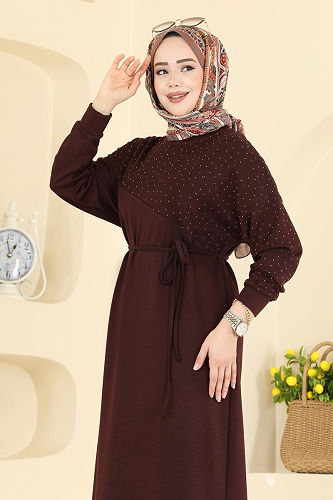 moda selvim Asimetrik Dikiş Detaylı Elbise 2604ERK1158 Kahve - Thumbnail