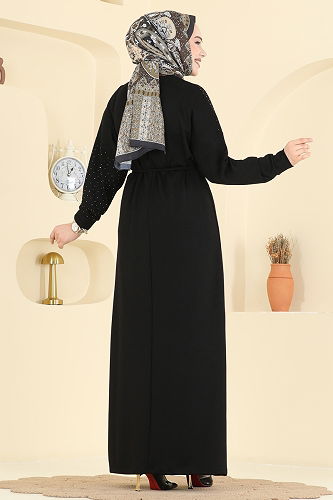 moda selvim Asimetrik Dikiş Detaylı Elbise 2604ERK1158 Siyah - Thumbnail