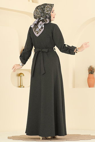 moda selvim Asimetrik Düğmeli Tivit Elbise 2770SL432 Haki - Thumbnail