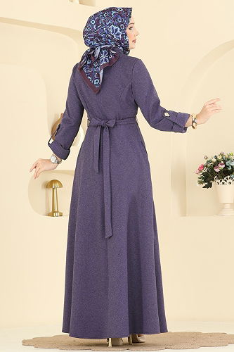 moda selvim Asimetrik Düğmeli Tivit Elbise 2770SL432 Mor - Thumbnail