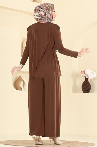 moda selvim Asimetrik Kemerli Sandy 2 li Takım 4101MEY846 Kahve - Thumbnail