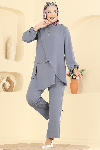 moda selvim Asimetrik Kesim 2 li Takım 2936SLK540 Gri - Thumbnail