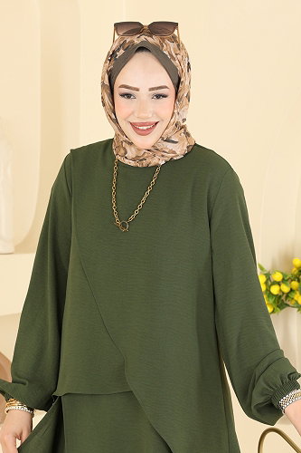 moda selvim Asimetrik Kesim 2 li Takım 2936SLK540 Haki - Thumbnail