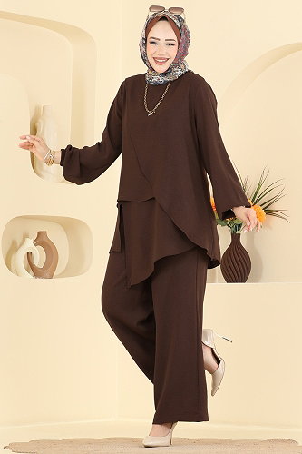 moda selvim Asimetrik Kesim 2 li Takım 2936SLK540 Kahve - Thumbnail
