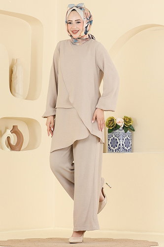 moda selvim Asimetrik Kesim 2 li Takım 2936SLK540 Taş - Thumbnail