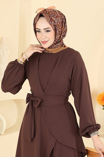 moda selvim Asimetrik Kesim 2 li Takım 6768MP806 Kahve - Thumbnail