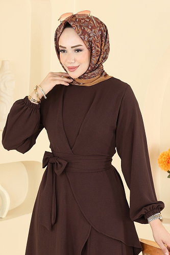 moda selvim Asimetrik Kesim 2 li Takım 6768MP806 Koyu Kahve - Thumbnail