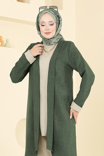 moda selvim Asimetrik Kesim 3 lü Takım 3129HBS856 Haki&Taş - Thumbnail