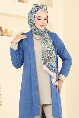 moda selvim Asimetrik Kesim 3 lü Takım 3129HBS856 İndigo&Taş - Thumbnail