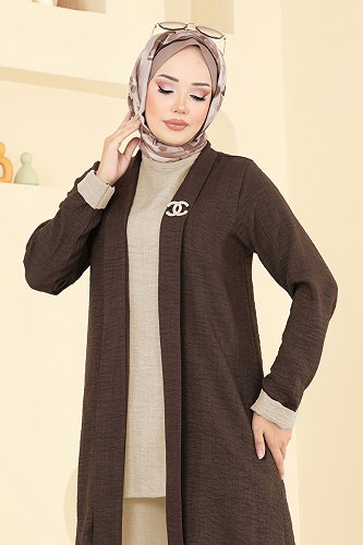 moda selvim Asimetrik Kesim 3 lü Takım 3129HBS856 Kahve&Taş - Thumbnail