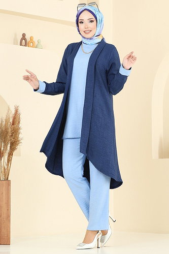 moda selvim Asimetrik Kesim 3 lü Takım 3129HBS856 Laci&Bebe Mavisi - Thumbnail