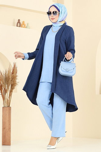 moda selvim Asimetrik Kesim 3 lü Takım 3129HBS856 Laci&Bebe Mavisi - Thumbnail