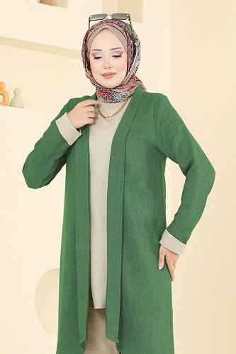 moda selvim Asimetrik Kesim 3 lü Takım 3129HBS856 Yeşil&Taş - Thumbnail