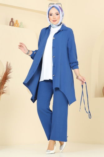 moda selvim Asimetrik Kesim Aerobin Takım 426DVL817 İndigo - Thumbnail