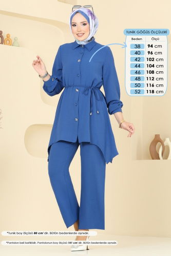 moda selvim Asimetrik Kesim Aerobin Takım 426DVL817 İndigo - Thumbnail