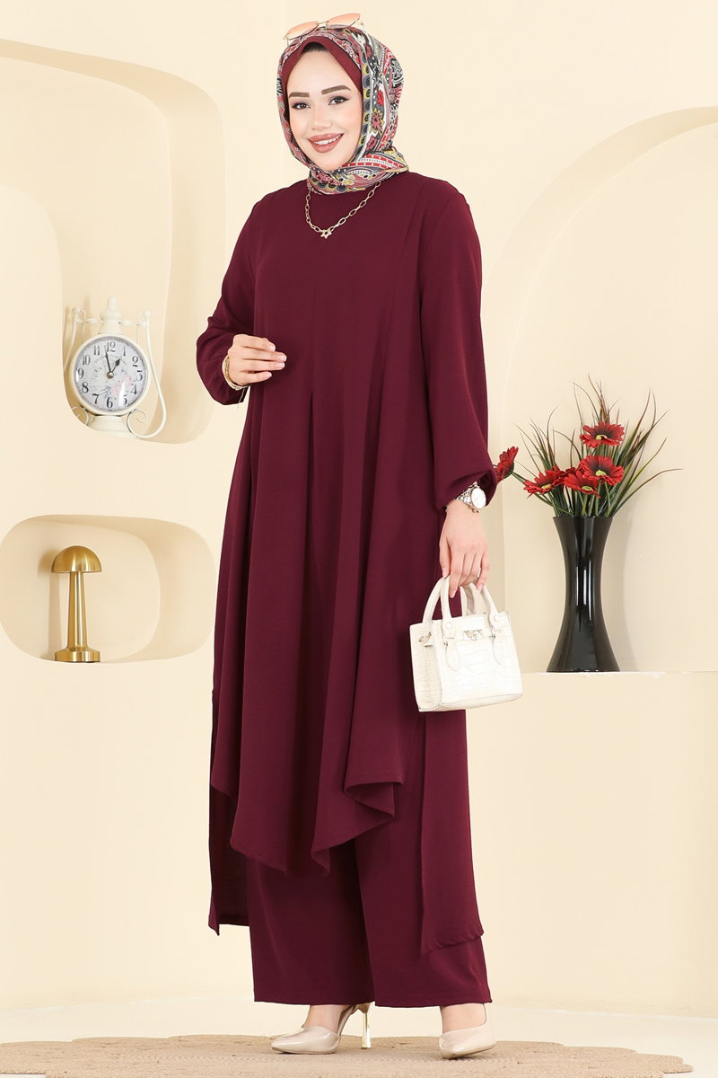 Asimetrik Kesim Aerobin Takım PL9213 Bordo