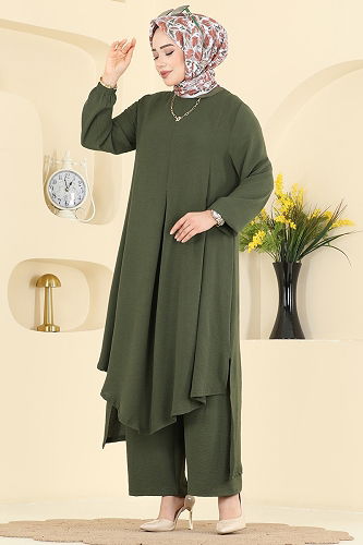 moda selvim Asimetrik Kesim Aerobin Takım PL9213 Haki - Thumbnail