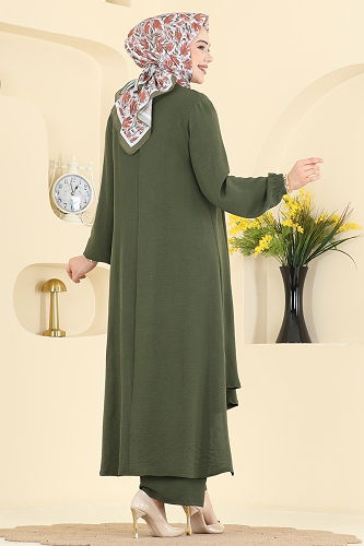 moda selvim Asimetrik Kesim Aerobin Takım PL9213 Haki - Thumbnail