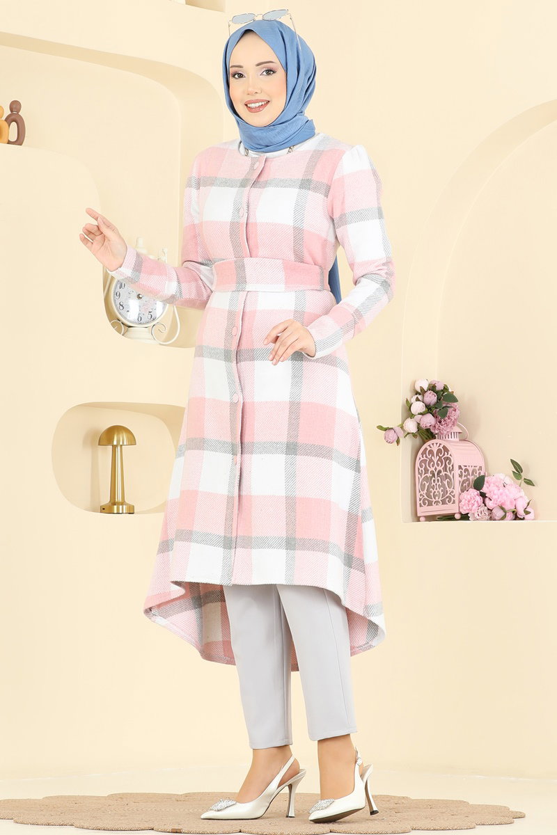 Asimetrik Kesim Ekose Kap 24089UKBK1160 Pudra