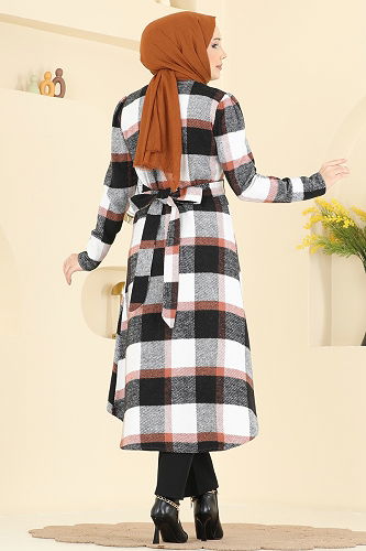 moda selvim Asimetrik Kesim Ekose Kap 24089UKBK1160 Siyah - Thumbnail