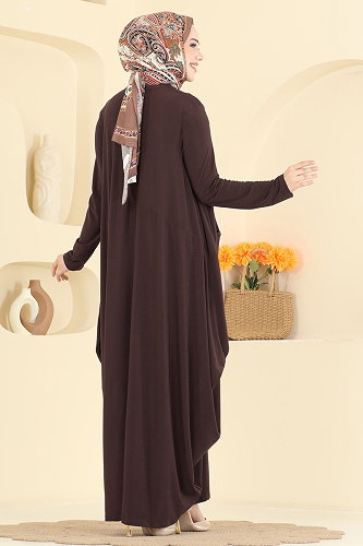 moda selvim Asimetrik Kesim Elbise 5656ZNNK1102 Acı Kahve - Thumbnail