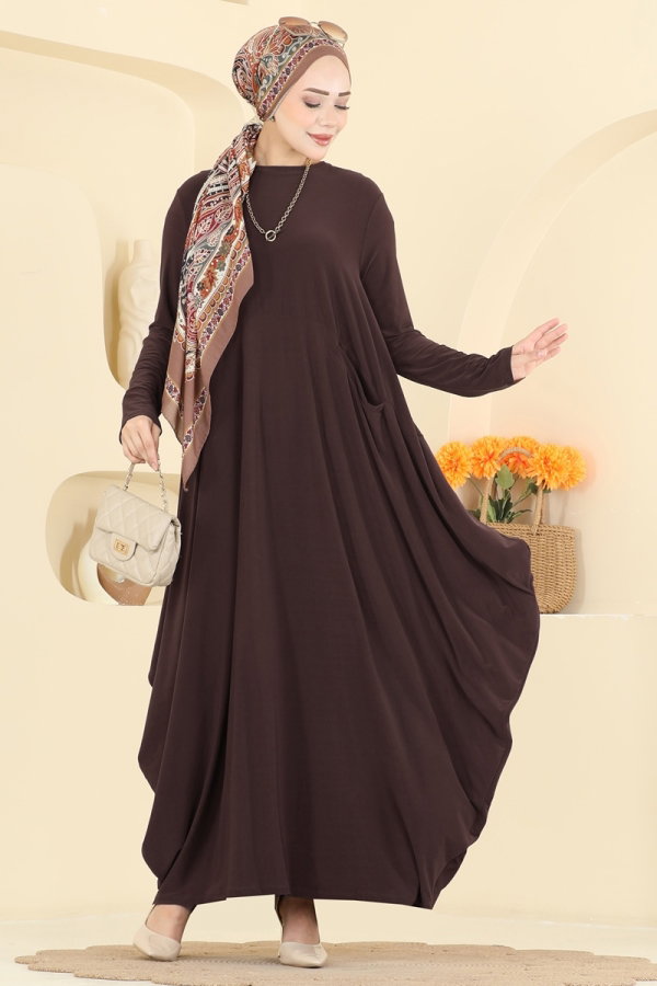 Modaselvim Elbise Asimetrik Kesim Elbise 5656ZNNK1102 Acı Kahve