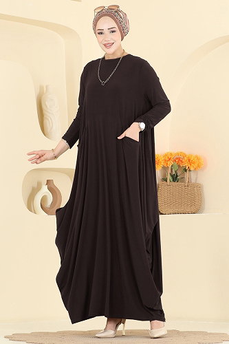moda selvim Asimetrik Kesim Elbise 5656ZNNK1102 Acı Kahve - Thumbnail