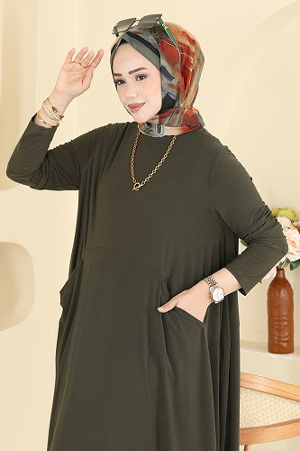 moda selvim Asimetrik Kesim Elbise 5656ZNNK1102 Haki - Thumbnail