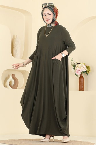 moda selvim Asimetrik Kesim Elbise 5656ZNNK1102 Haki - Thumbnail