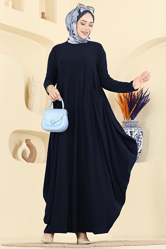 moda selvim Asimetrik Kesim Elbise 5656ZNNK1102 Koyu Laci - Thumbnail