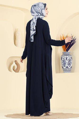 moda selvim Asimetrik Kesim Elbise 5656ZNNK1102 Koyu Laci - Thumbnail