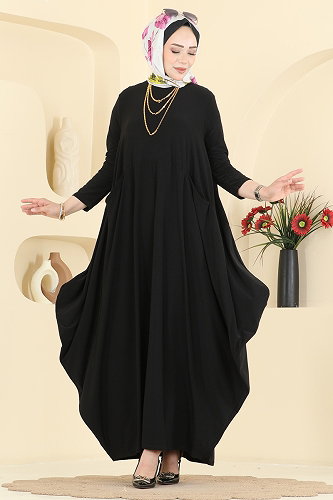 moda selvim Asimetrik Kesim Elbise 5656ZNNK1102 Siyah - Thumbnail
