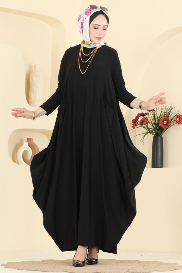 Modaselvim Elbise Asimetrik Kesim Elbise 5656ZNNK1102 Siyah