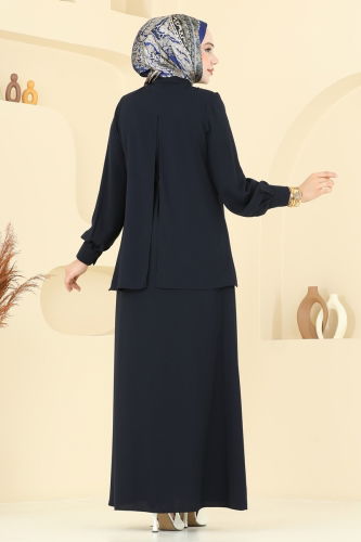 moda selvim Asimetrik Kesim Elbise Ferace 112OZT1013 Laci - Thumbnail