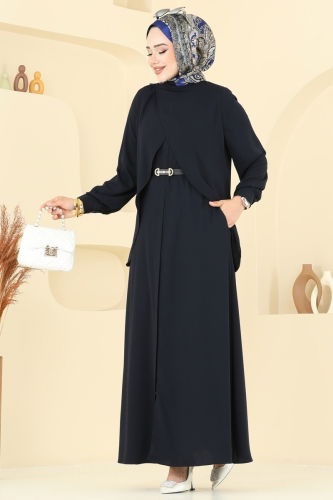 moda selvim Asimetrik Kesim Elbise Ferace 112OZT1013 Laci - Thumbnail