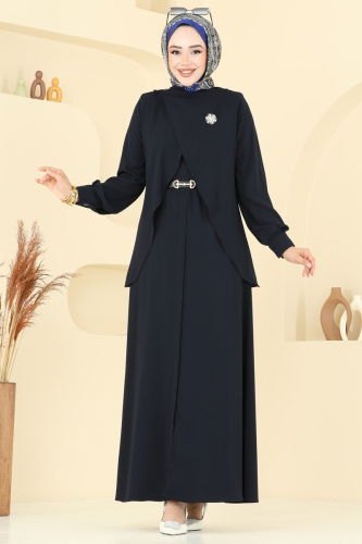 moda selvim Asimetrik Kesim Elbise Ferace 112OZT1013 Laci - Thumbnail