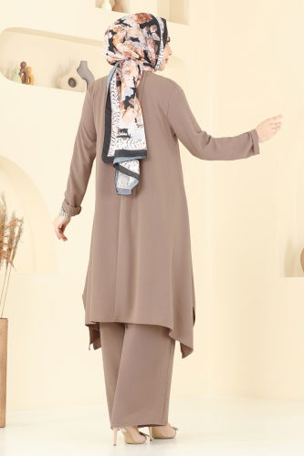 moda selvim Asimetrik Kesim Kolyeli Takım 2525BG354 Koyu Vizyon - Thumbnail