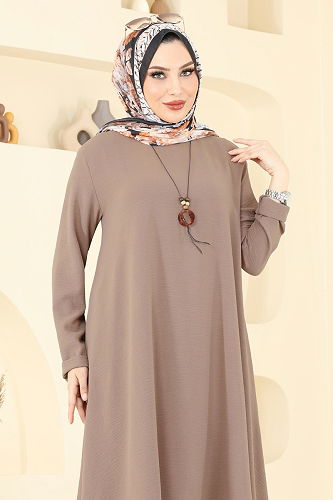 moda selvim Asimetrik Kesim Kolyeli Takım 2525BG354 Koyu Vizyon - Thumbnail