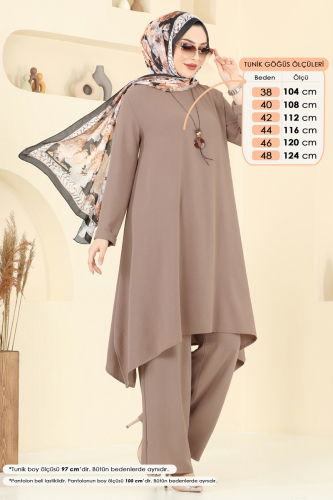 moda selvim Asimetrik Kesim Kolyeli Takım 2525BG354 Koyu Vizyon - Thumbnail