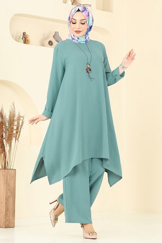 moda selvim Asimetrik Kesim Kolyeli Takım 2525BG354 Mint - Thumbnail