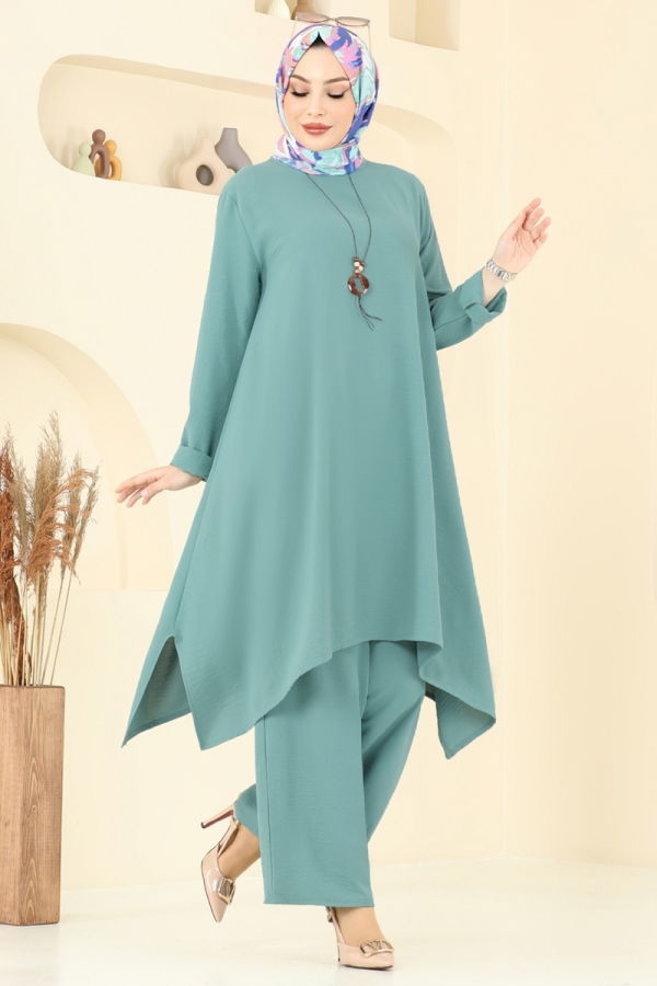 Modaselvim Kombin Asimetrik Kesim Kolyeli Takım 2525BG354 Mint