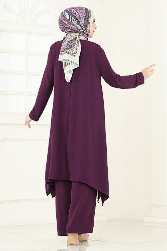 moda selvim Asimetrik Kesim Kolyeli Takım 2525BG354 Mor - Thumbnail