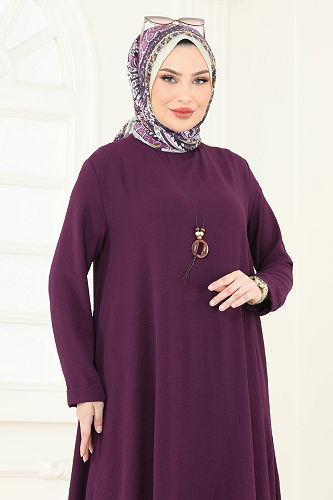 moda selvim Asimetrik Kesim Kolyeli Takım 2525BG354 Mor - Thumbnail