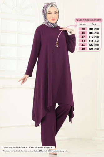 moda selvim Asimetrik Kesim Kolyeli Takım 2525BG354 Mor - Thumbnail