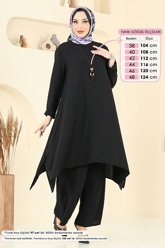 moda selvim Asimetrik Kesim Kolyeli Takım 2525BG354 Siyah - Thumbnail